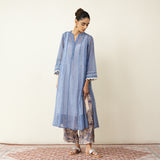Suvarna Chanderi Kurta Set - Ink Blue