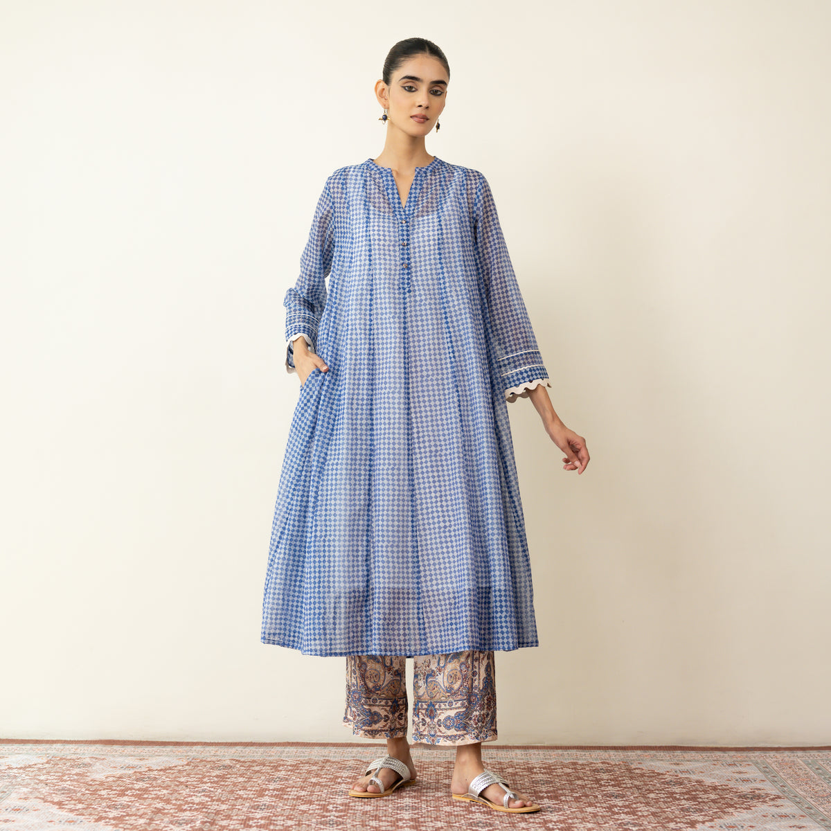 Suvarna Chanderi Kurta Set - Ink Blue