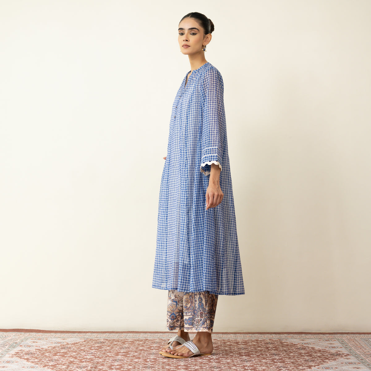 Suvarna Chanderi Kurta Set - Ink Blue