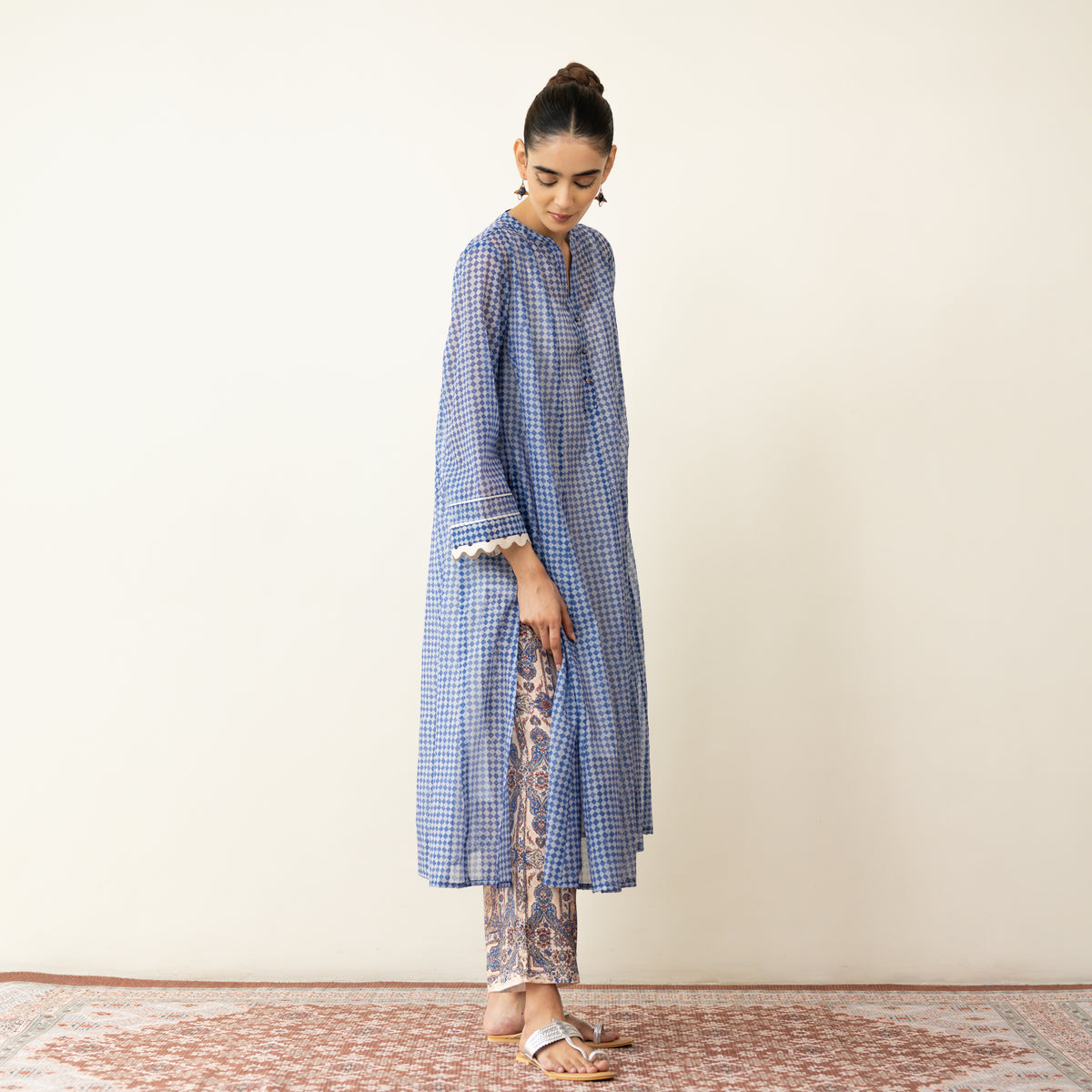 Suvarna Chanderi Kurta Set - Ink Blue