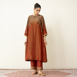Mehbooba Festive Tissue Kurta Set - Rust
