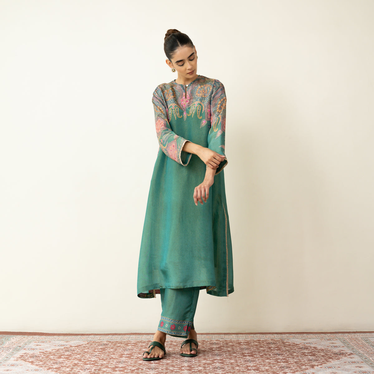 Mehbooba Festive Tissue Kurta Set - Sea Green