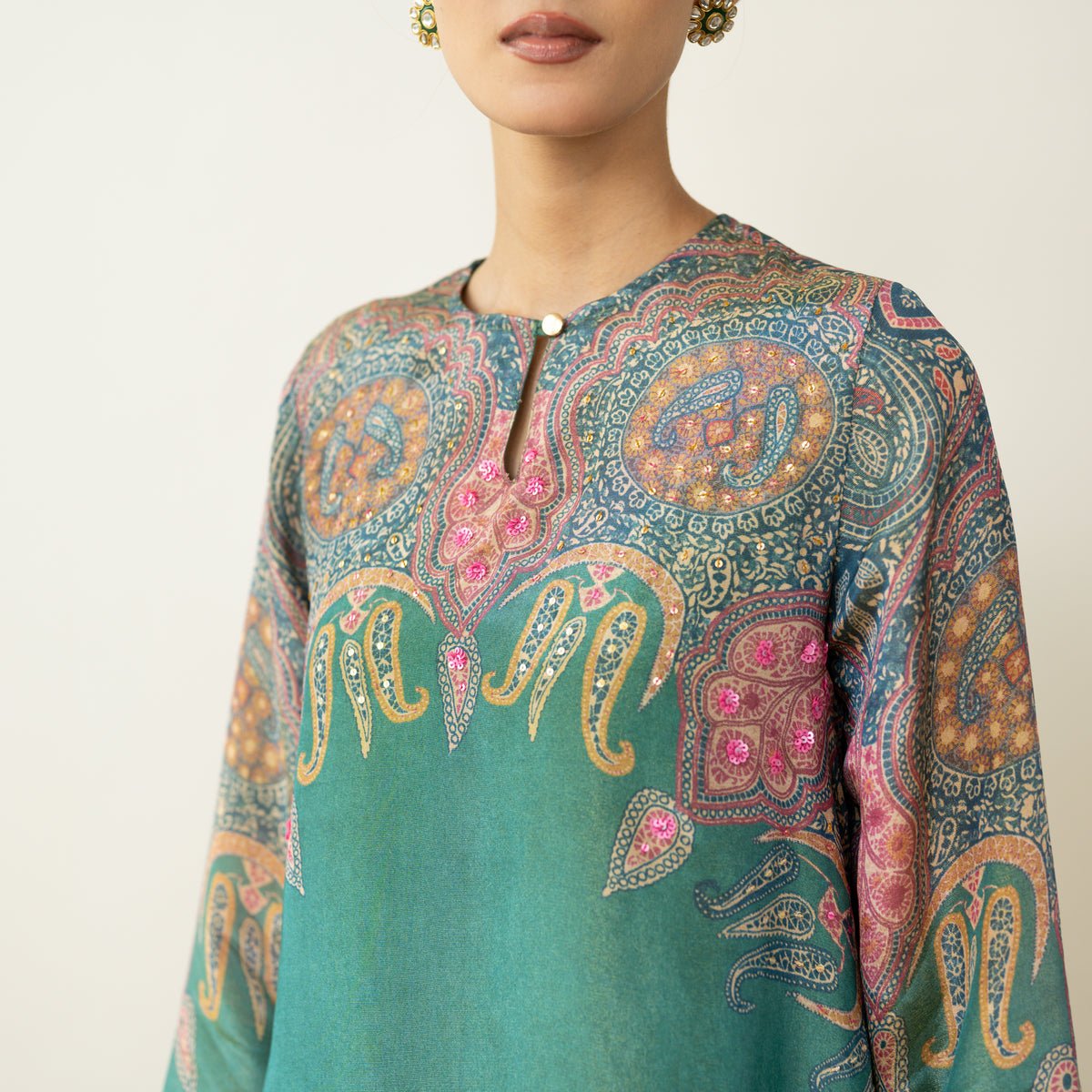 Mehbooba Festive Tissue Kurta Set - Sea Green