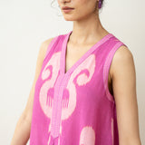 Peppy Paisley Midi Cotton Slub Dress - Dusty Pink