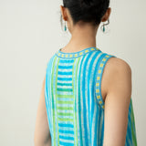 Viva Embroidered Midi Cotton Slub Dress - Ocean Blue & Parrot Green