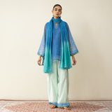 Laila Hand Embroidered Chanderi Farshi Set - Mint & Sea Blue