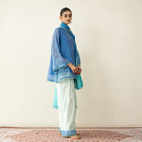 Laila Hand Embroidered Chanderi Farshi Set - Mint & Sea Blue