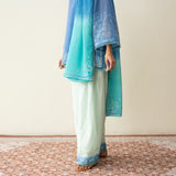 Laila Hand Embroidered Chanderi Farshi Set - Mint & Sea Blue