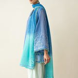 Laila Hand Embroidered Chanderi Farshi Set - Mint & Sea Blue