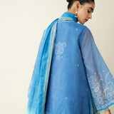 Laila Hand Embroidered Chanderi Farshi Set - Mint & Sea Blue