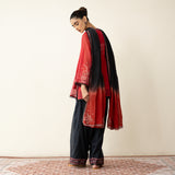 Laila Hand Embroidered Chanderi Farshi Set - Classic Black & Red