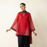 Laila Hand Embroidered Chanderi Farshi Set - Classic Black & Red
