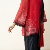 Laila Hand Embroidered Chanderi Farshi Set - Classic Black & Red