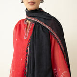Laila Hand Embroidered Chanderi Farshi Set - Classic Black & Red