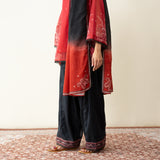 Laila Hand Embroidered Chanderi Farshi Set - Classic Black & Red