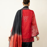 Laila Hand Embroidered Chanderi Farshi Set - Classic Black & Red
