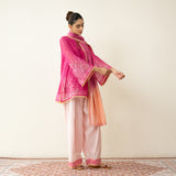 Laila Hand Embroidered Chanderi Farshi Set - Pink