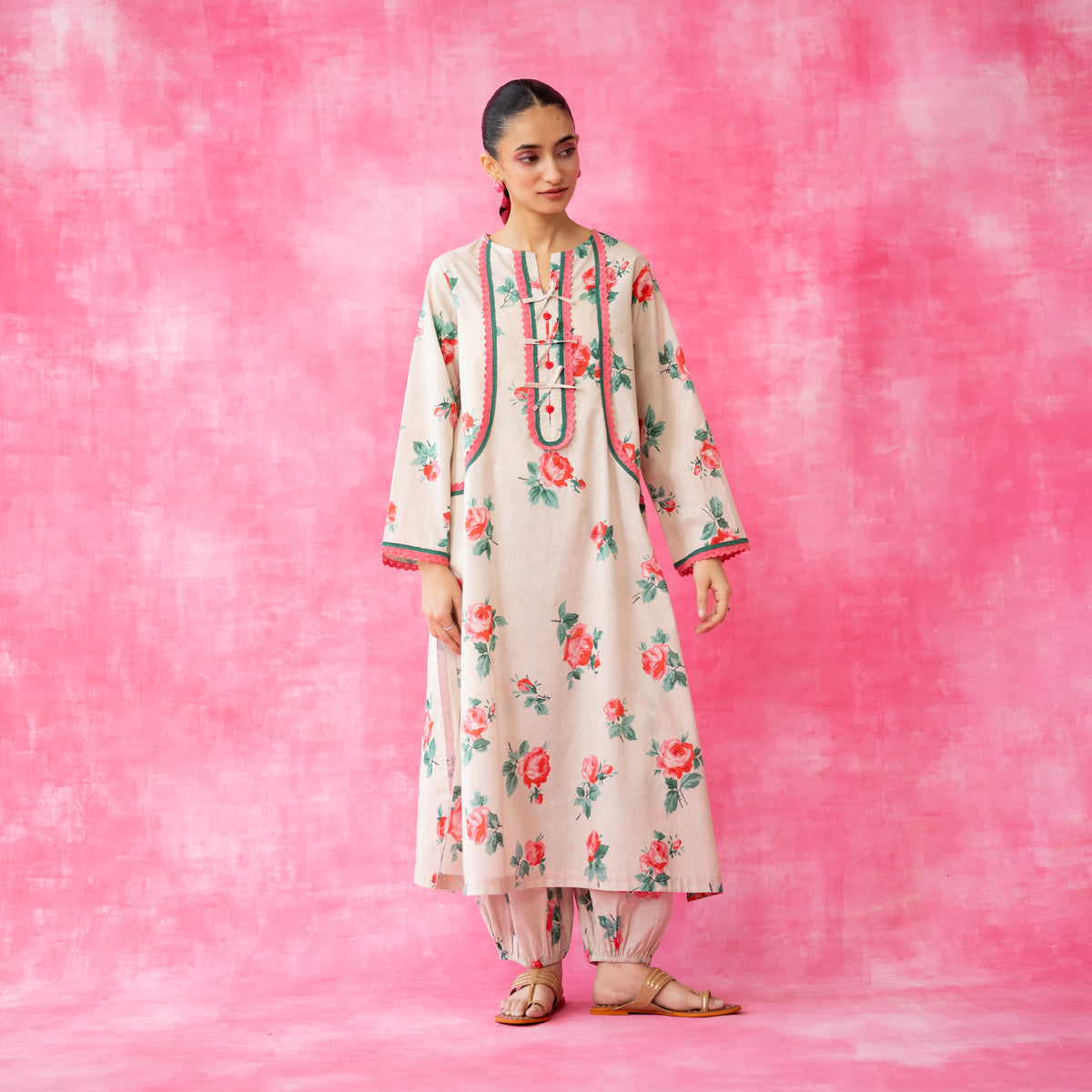 Reena Mulmul Cotton Kurta Set - Beige