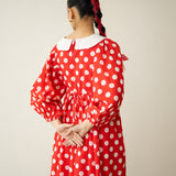 Polka Mulmul Cotton Dress - Tomato Red