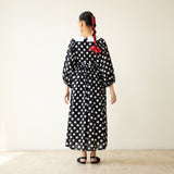 Polka Mulmul Cotton Dress - Black