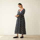 Polka Mulmul Cotton Dress - Black