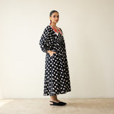 Polka Mulmul Cotton Dress - Black