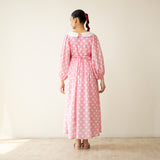 Polka Mulmul Cotton Dress - Baby Pink