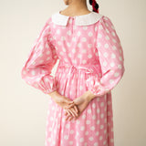 Polka Mulmul Cotton Dress - Baby Pink