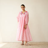Polka Mulmul Cotton Dress - Baby Pink
