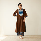 Rekha Slub Cotton Statement Kurta Set - Mud Brown