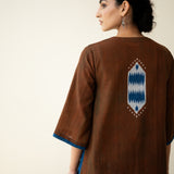 Rekha Slub Cotton Statement Kurta Set - Mud Brown