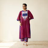Rekha Slub Cotton Statement Kurta Set - Very Berry