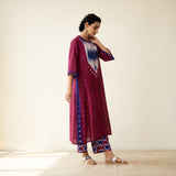 Rekha Slub Cotton Statement Kurta Set - Very Berry