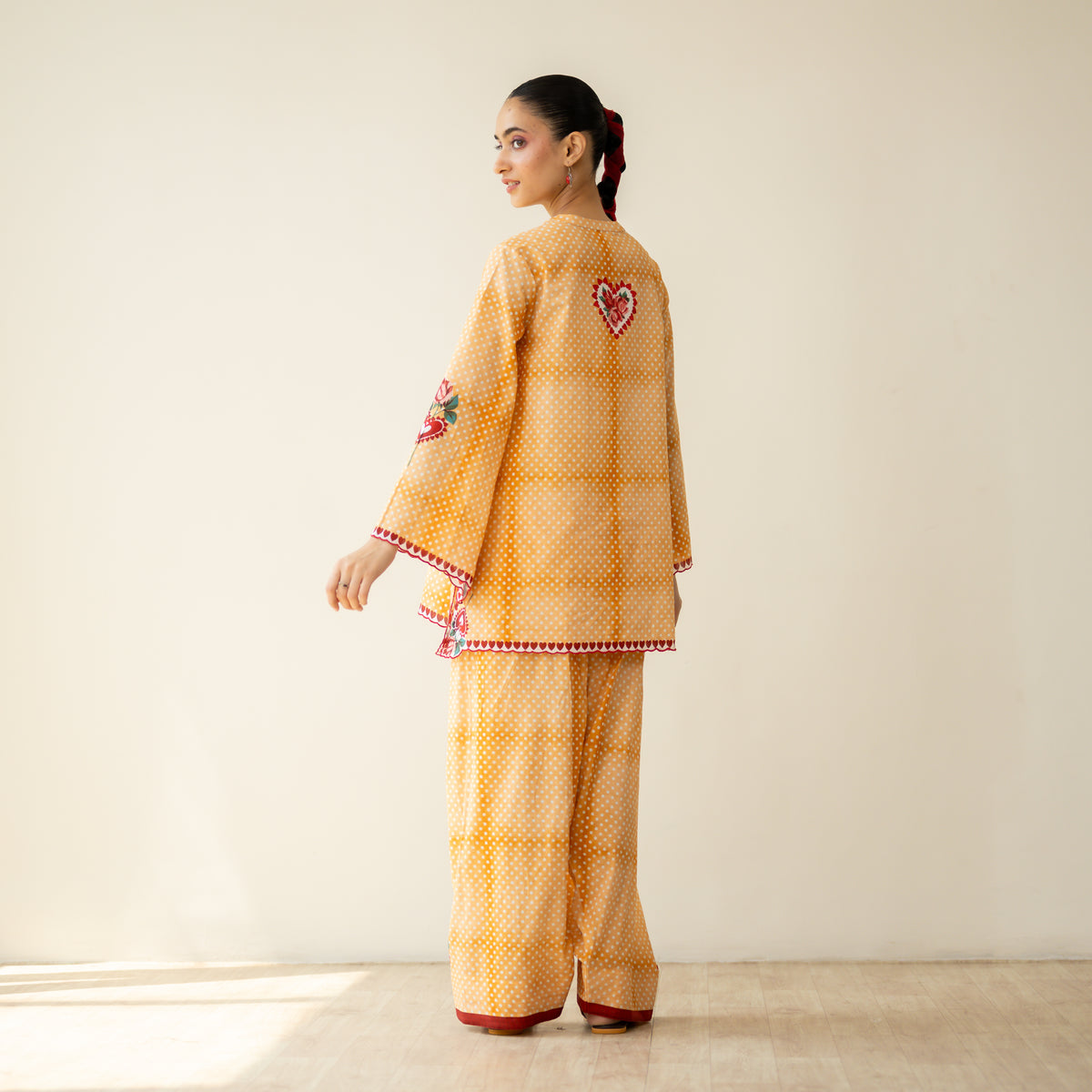 Chameli Mulmul Cotton Farshi Set - Turmeric