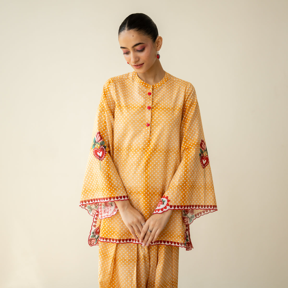 Chameli Mulmul Cotton Farshi Set - Turmeric