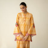 Chameli Mulmul Cotton Farshi Set - Turmeric