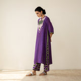 Rekha Slub Cotton Statement Kurta Set - Violet