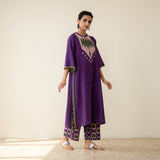 Rekha Slub Cotton Statement Kurta Set - Violet
