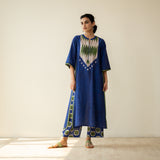 Rekha Slub Cotton Statement Kurta Set - Royal Blue