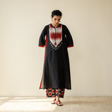 Rekha Slub Cotton Statement Kurta Set - Black