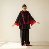 Senorita Hand Embroidered Mulmul Cotton Farshi Set - Dramatic Black