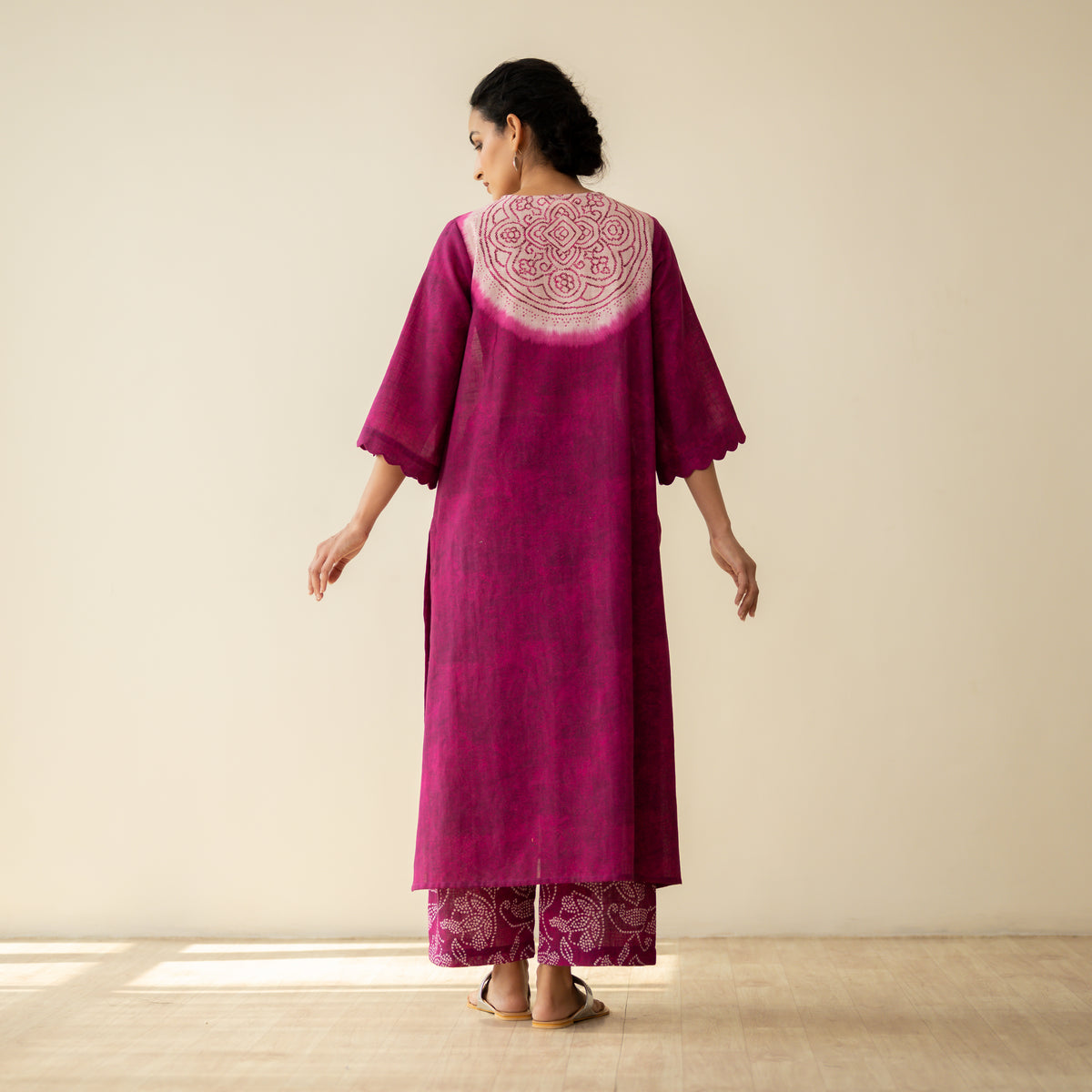 Vamika Hand Embroidered Slub Cotton Kurta Set - Berry Drama