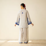 Senorita Hand Embroidered Mulmul Cotton Farshi Set - Blue