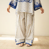 Senorita Hand Embroidered Mulmul Cotton Farshi Set - Blue