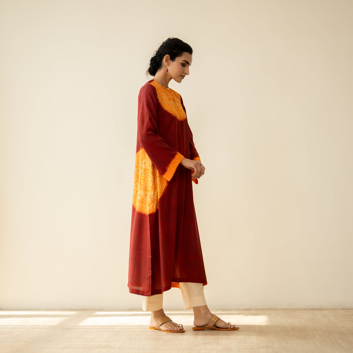 Pitaara Hand Embroidered Modal Kurta - True Red