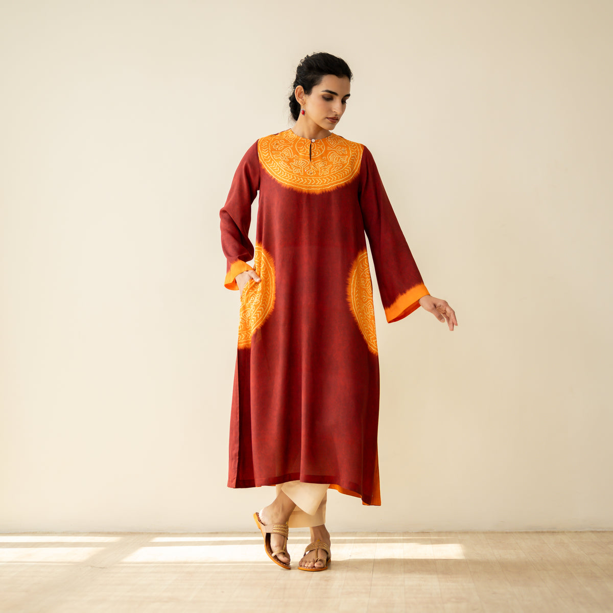 Pitaara Hand Embroidered Modal Kurta - True Red