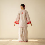 Senorita Hand Embroidered Mulmul Cotton Farshi Set - Tomato Red