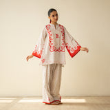 Senorita Hand Embroidered Mulmul Cotton Farshi Set - Tomato Red
