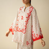 Senorita Hand Embroidered Mulmul Cotton Farshi Set - Tomato Red