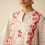 Senorita Hand Embroidered Mulmul Cotton Farshi Set - Tomato Red